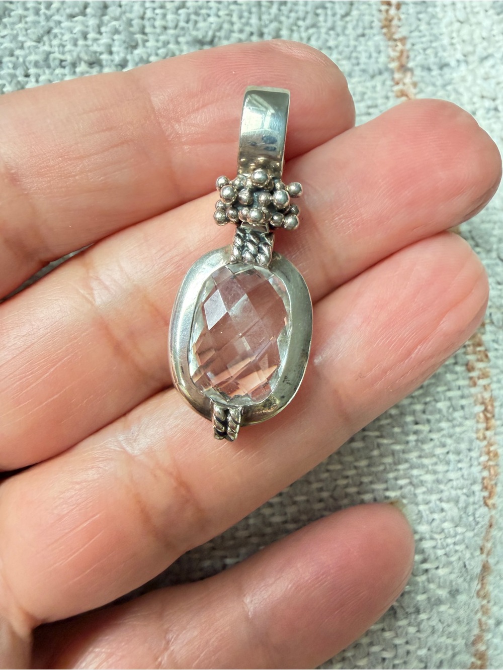 Michael Dawkins Sterling Silver Clear Quartz Enhancer Pendant